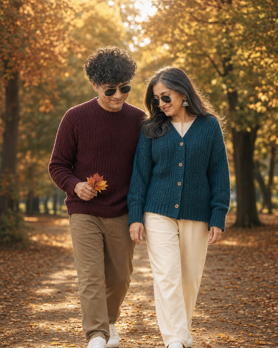 Mature Couple Autumn Forest Walk Composite