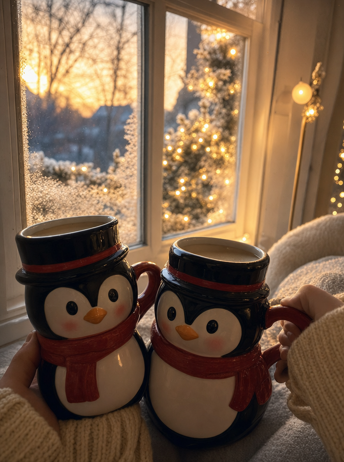 Penguin Mugs by Frosted Winter Window