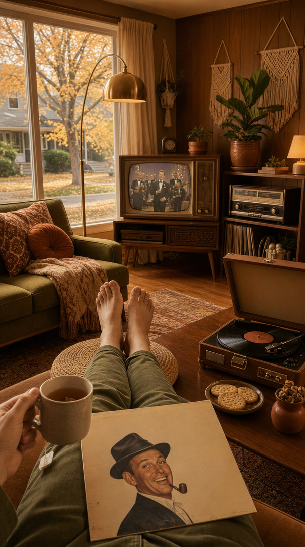 Relaxing autumn evening in a retro living room