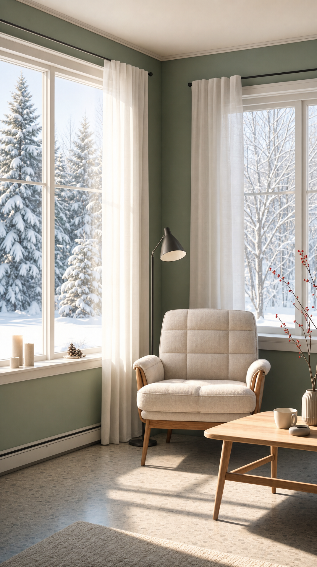 Cozy Winter Living Room in Sage