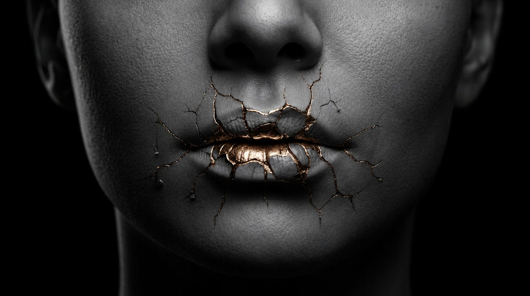 Cracked Lips with Molten Bronze Gold Glow