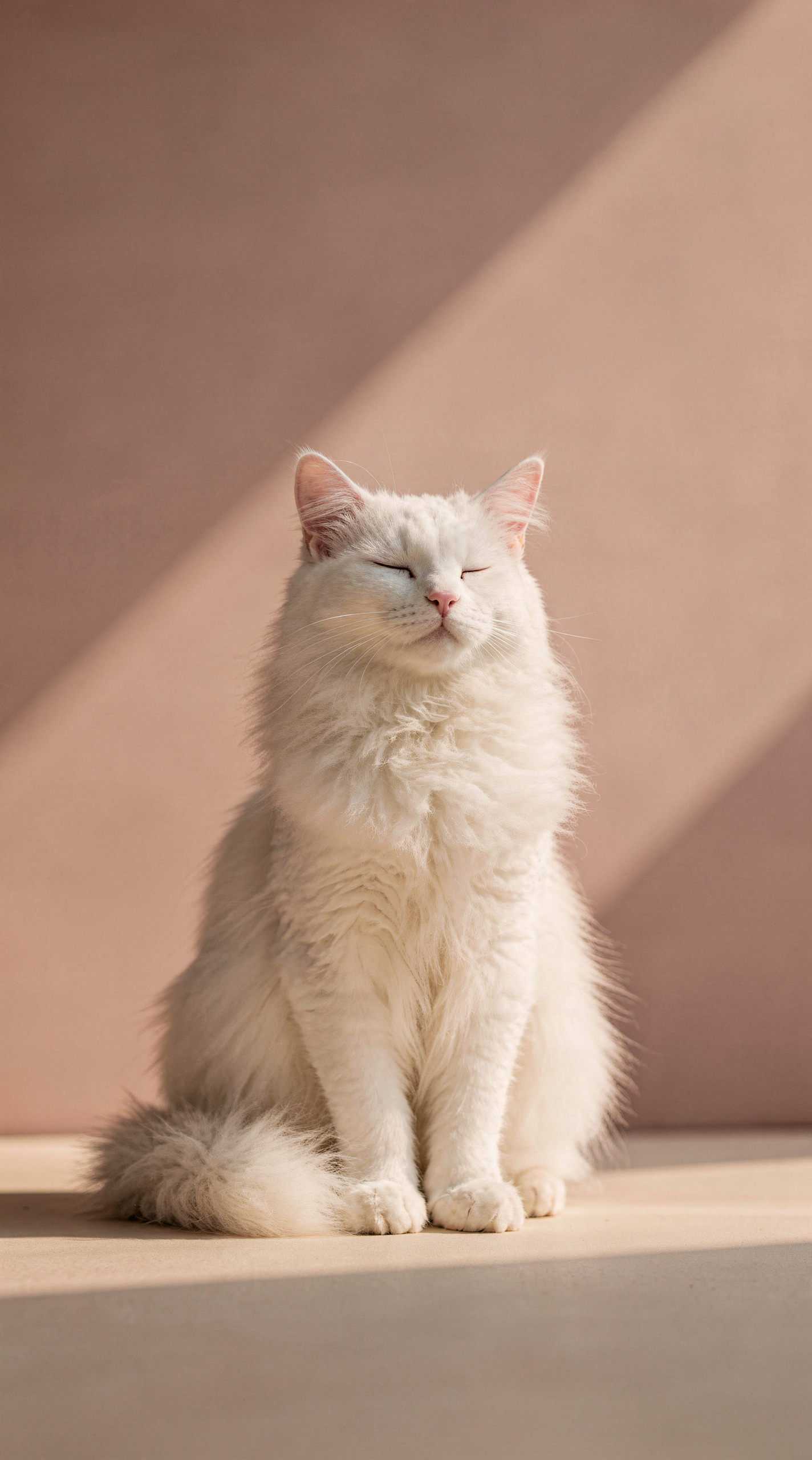 Cream Longhaired Cat in Warm Dusty-Rose Light — flux-2-pro