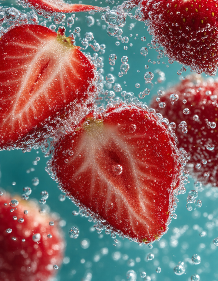 Crimson Strawberry Slices in Sparkling Water