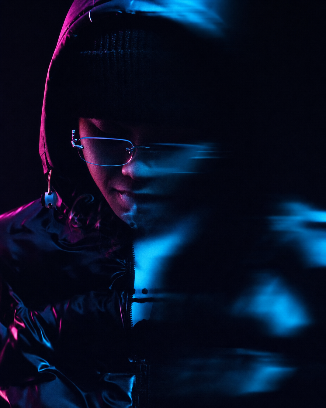 Cyberpunk Hooded Glasses in Neon Blue