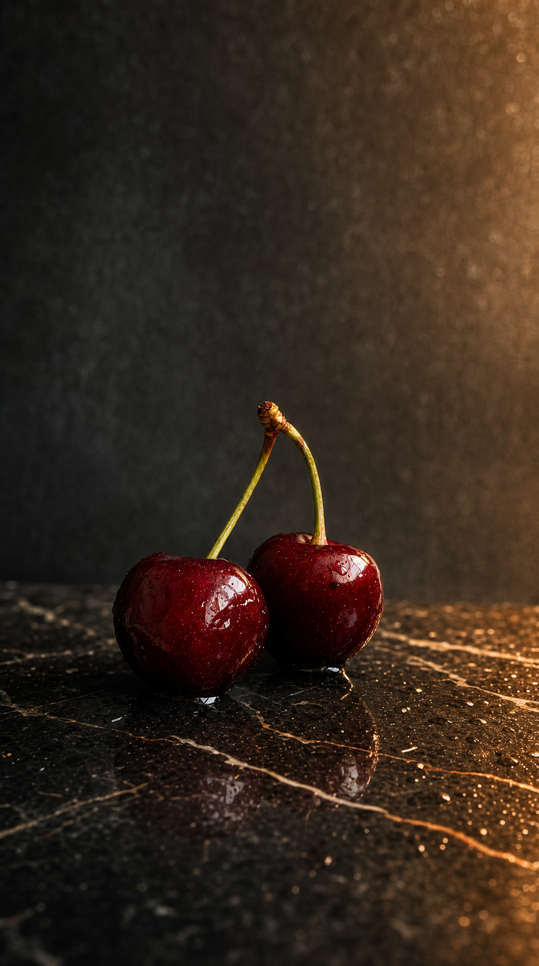 Luxe Cherries on Marble with Amber Light