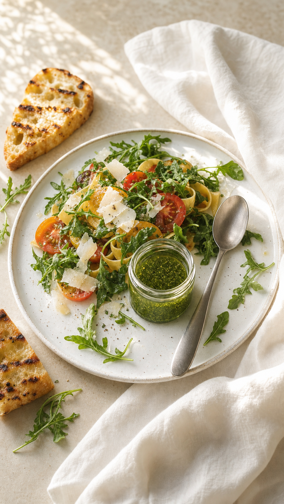 Mediterranean Salad with Herb Oil and Focaccia