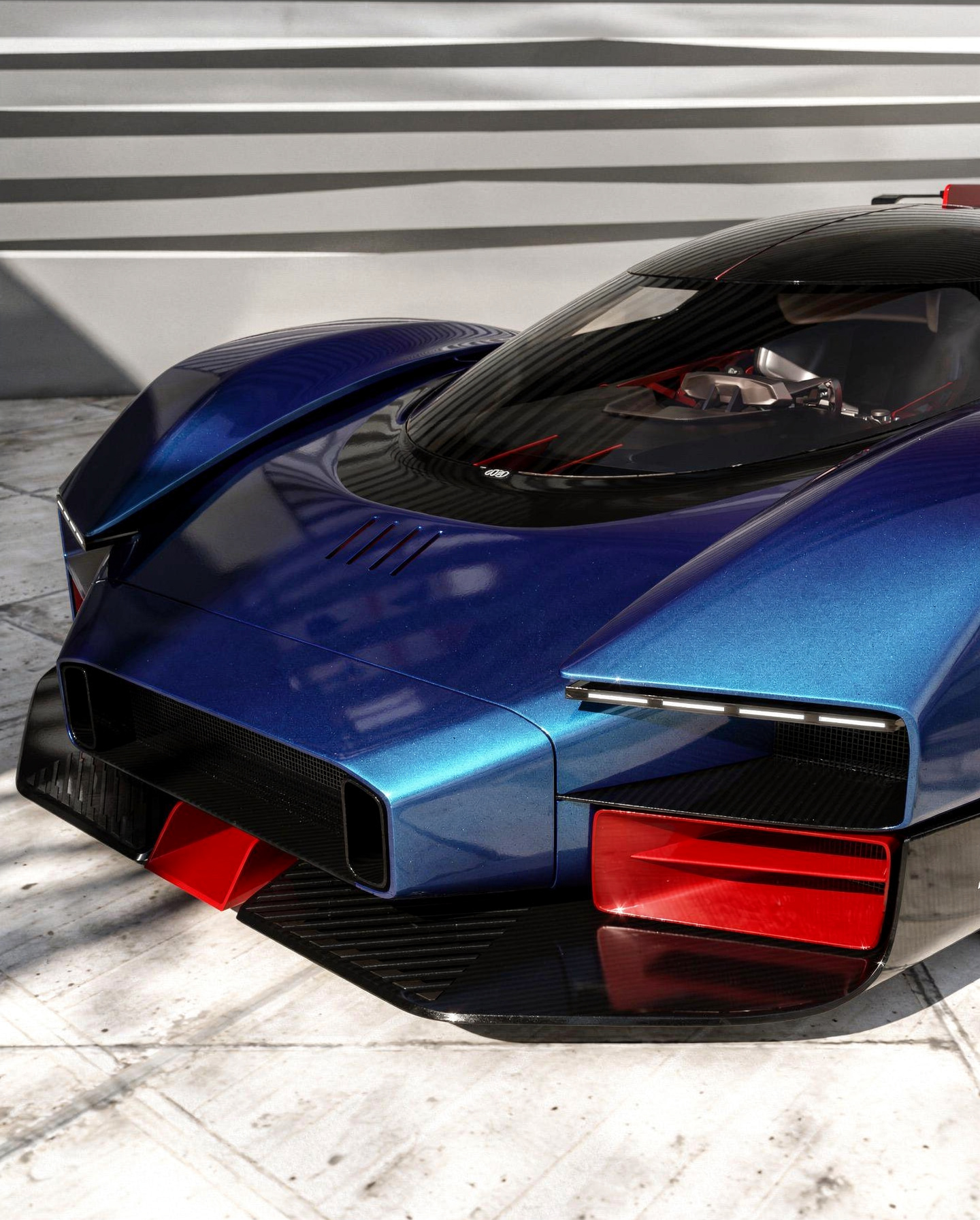 Deep-blue Audi concept in brutalist garage