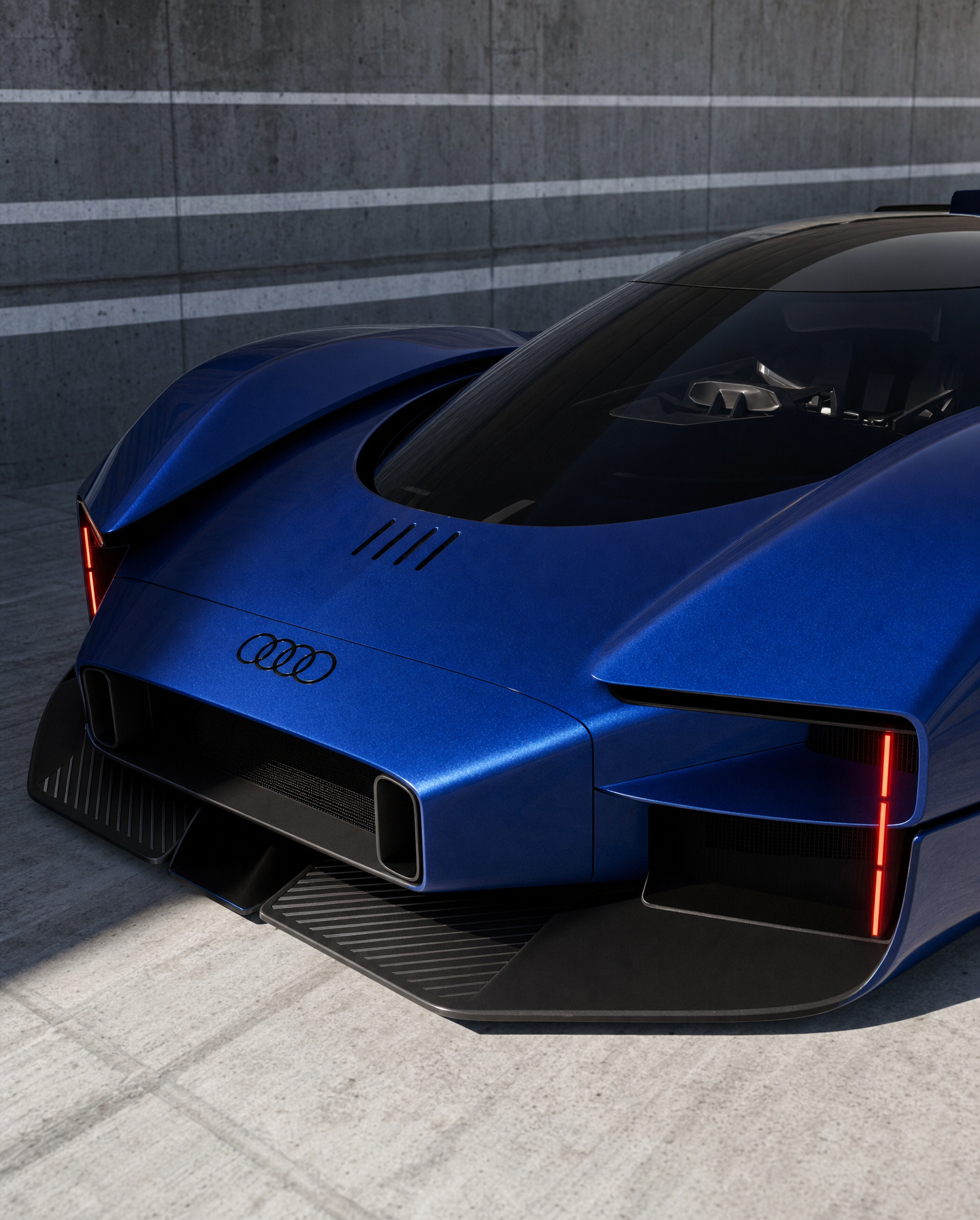 Deep-blue Audi concept in brutalist garage