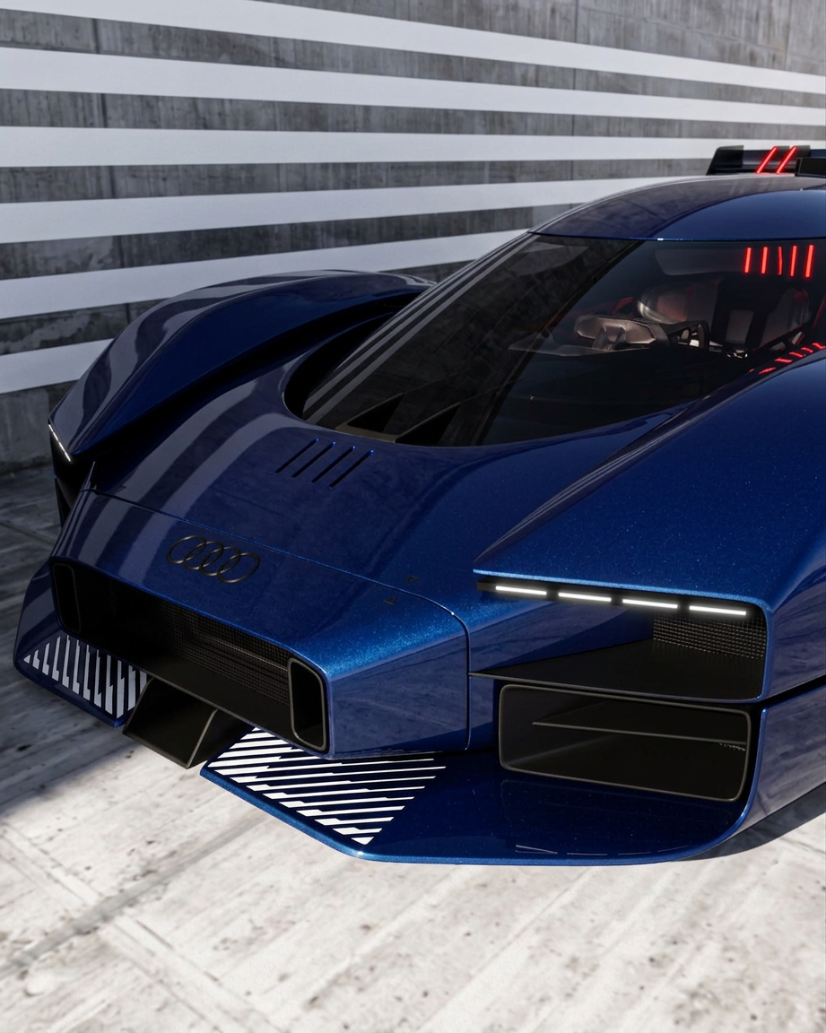 Deep-blue Audi concept in brutalist garage