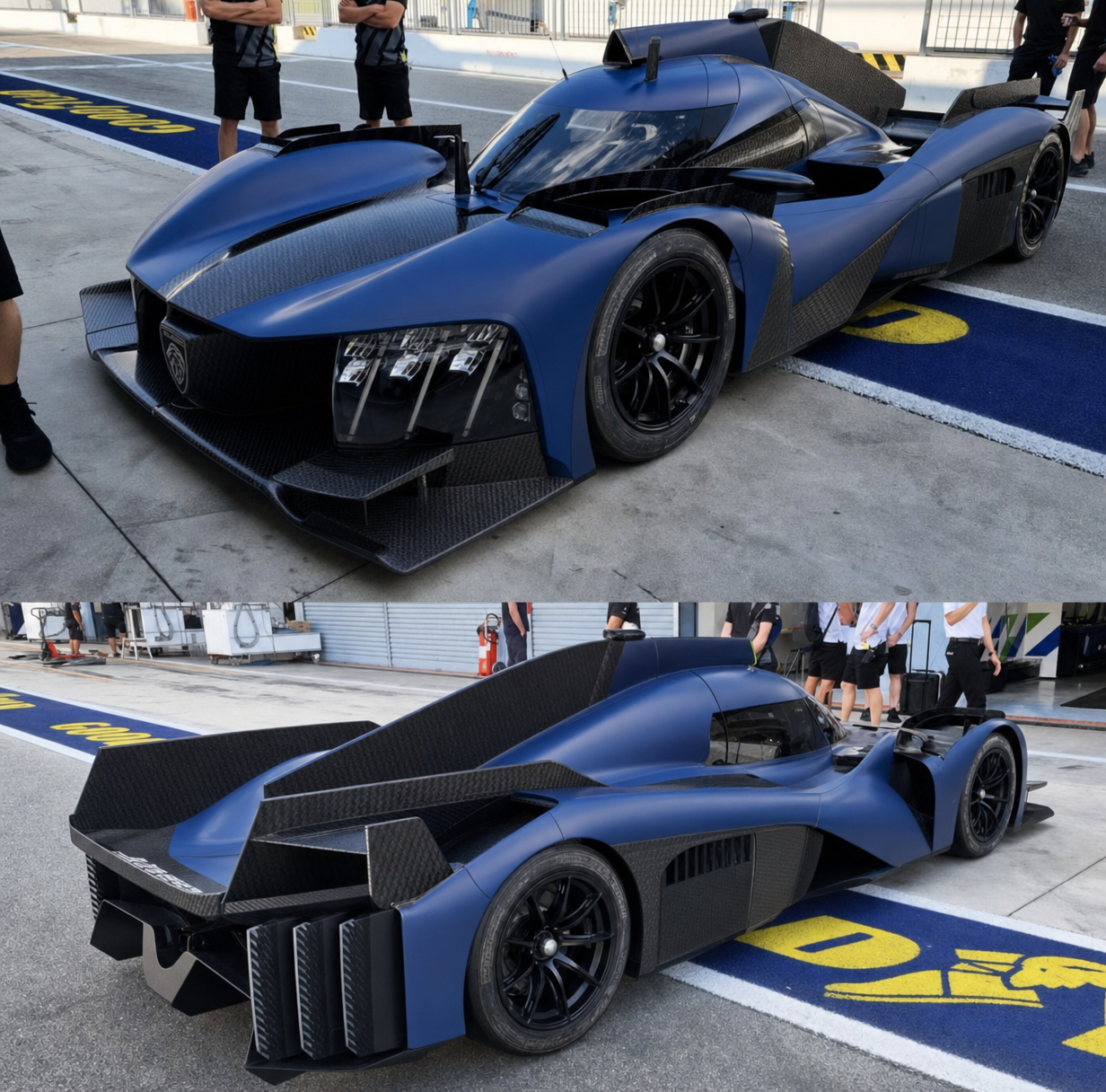 Deep blue endurance racer in pit lane
