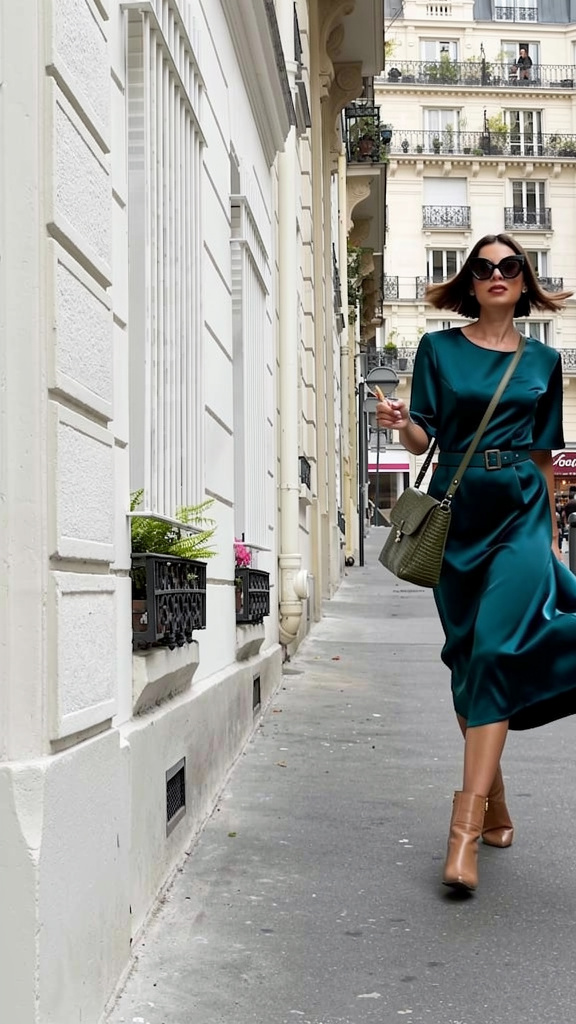 Deep teal street style in Europe