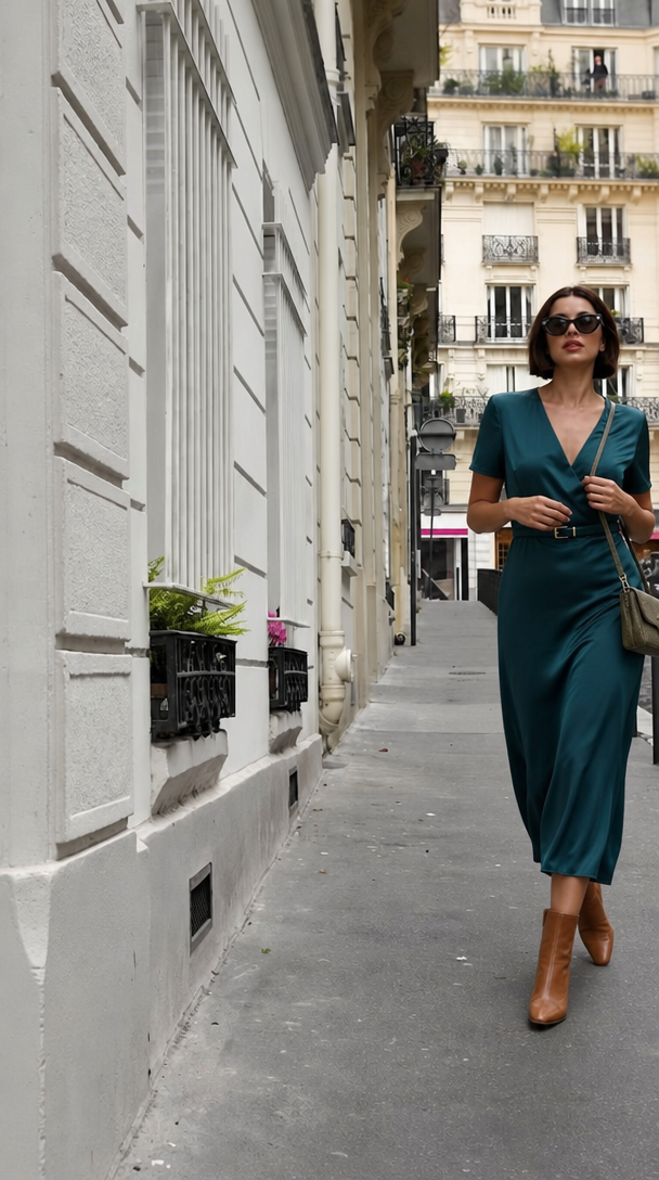 Deep teal street style in Europe