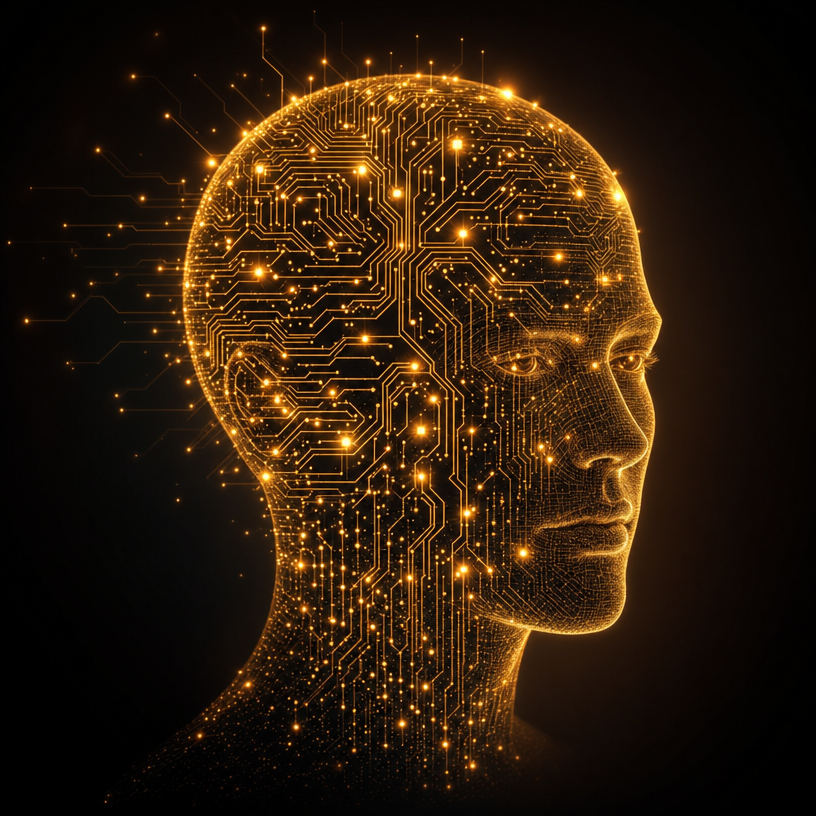 Warm-Toned AI Brain Network Portrait