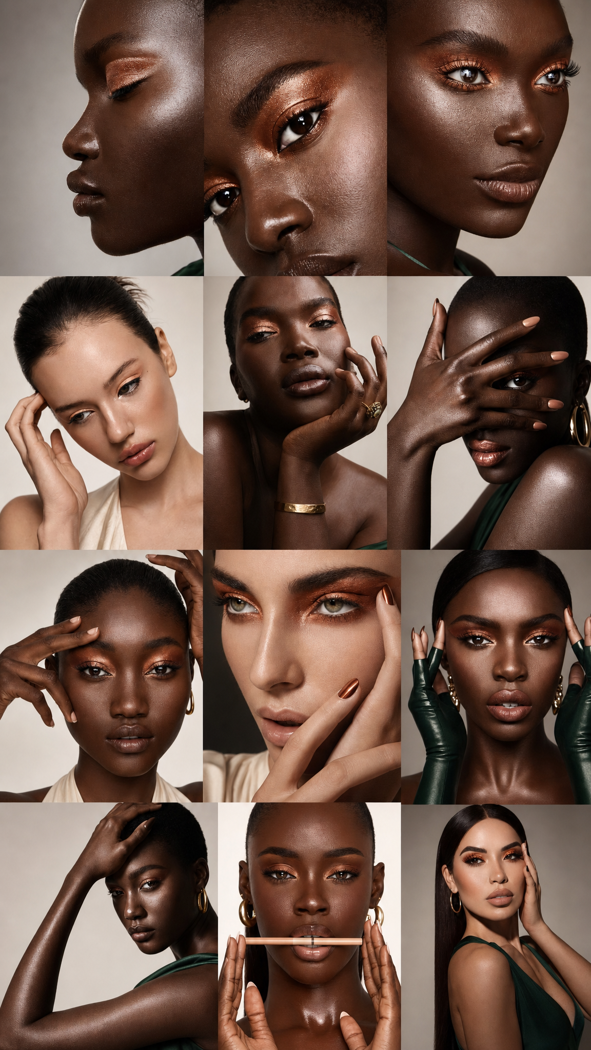 Diverse models with blue and copper eye makeup
