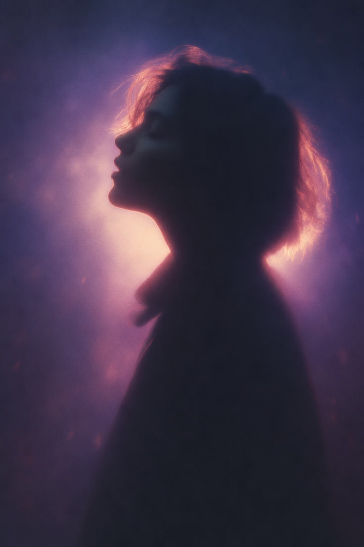 Dreamy indigo panning silhouette portrait