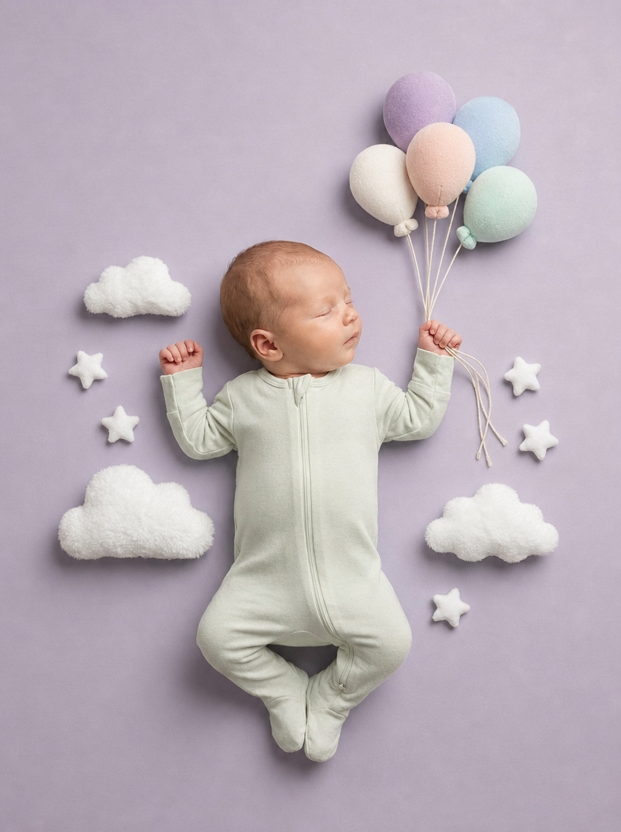 Dreamy newborn with sage romper