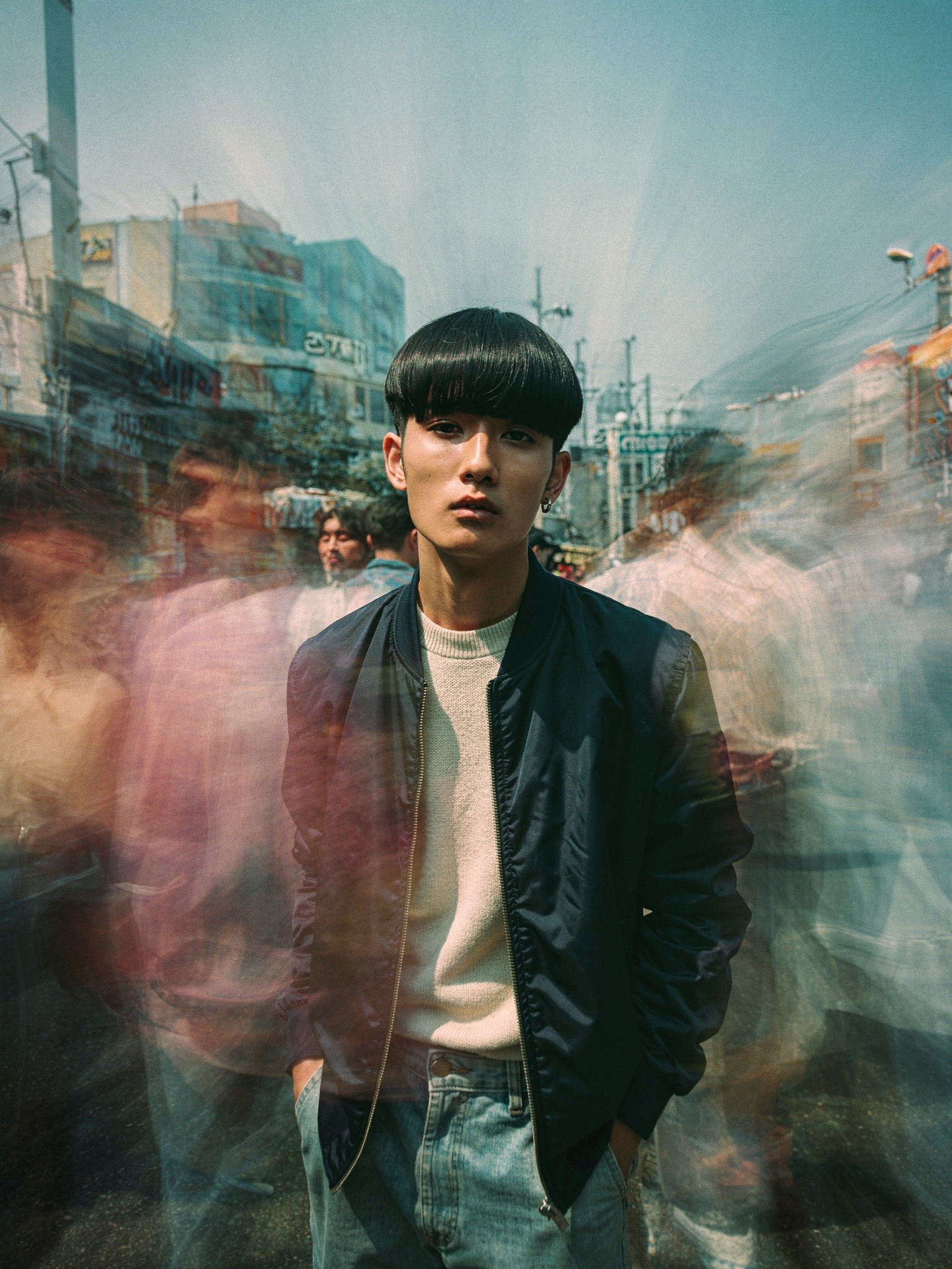 Dreamy Street Portrait with Motion Blur — flux-2-pro