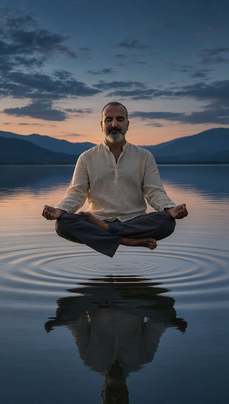 Dusk Meditation Over Calm Lake