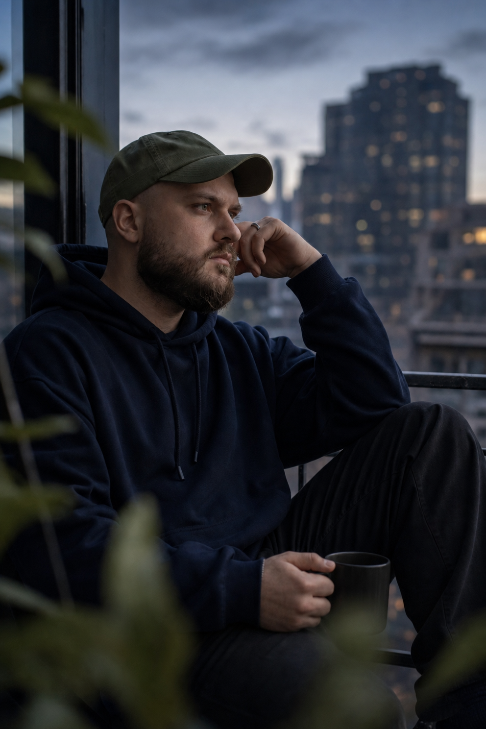 Dusk Window Portrait in Muted Tones