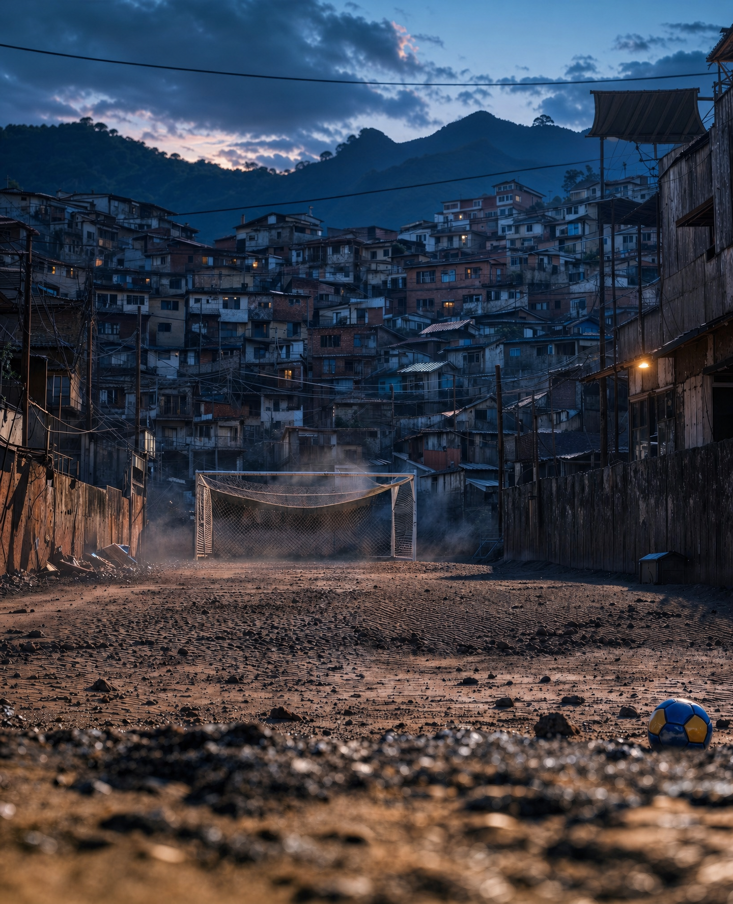 Dusty Soccer Pitch at Blue Hour