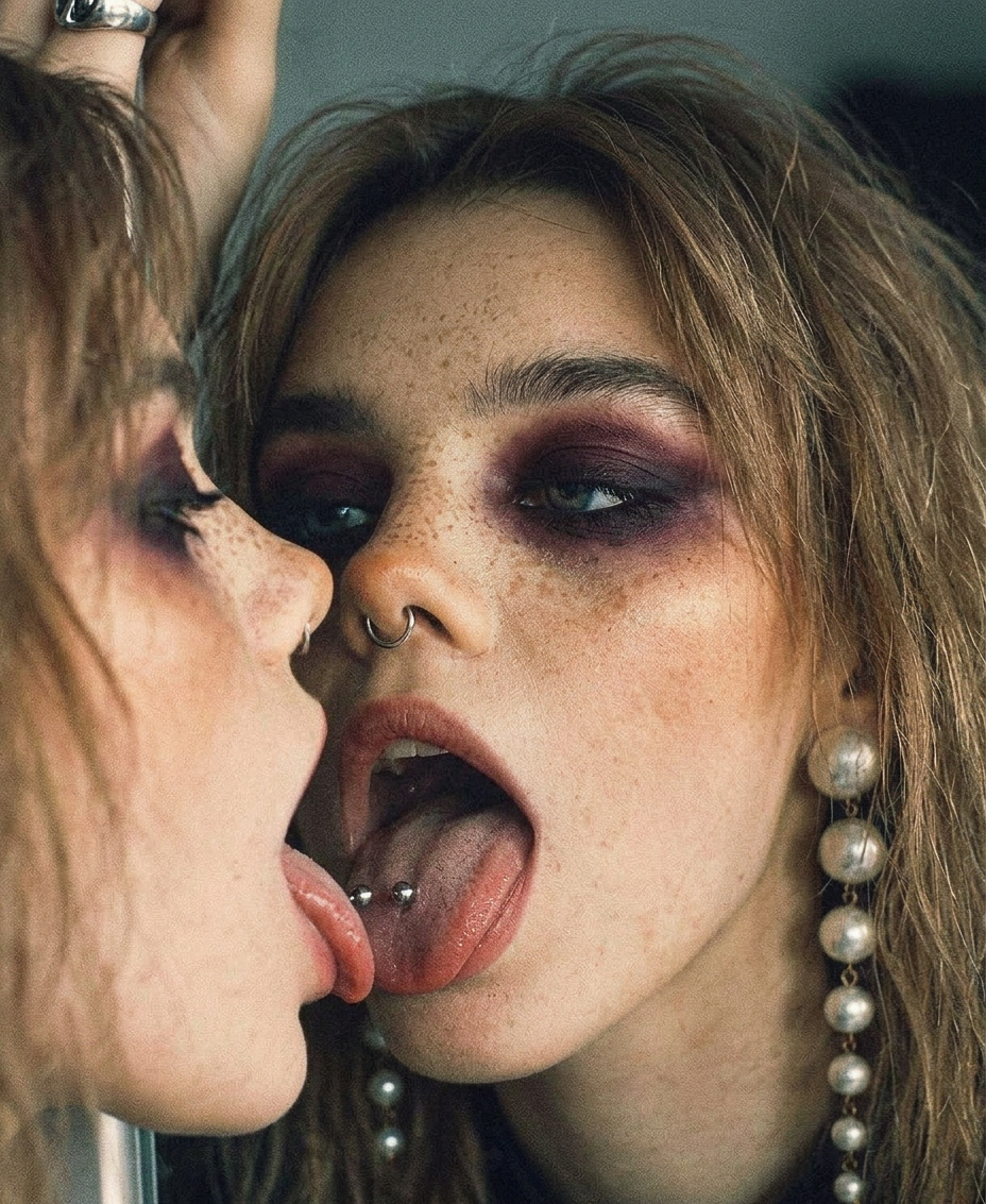 Edgy mirror portrait with raw expression