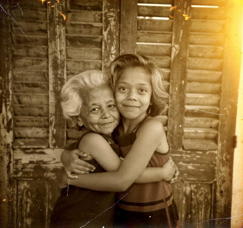 Elderly Couple Embracing in Golden Afternoon Light