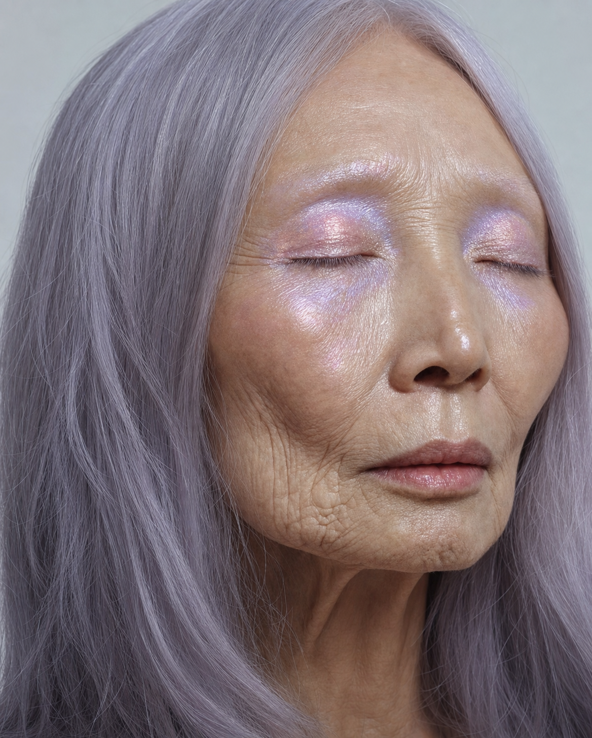 Elderly Muse with Lavender Iridescence