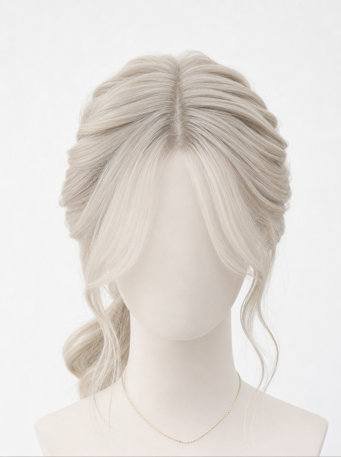 Platinum Blonde Twisted Ponytail on Mannequin Head