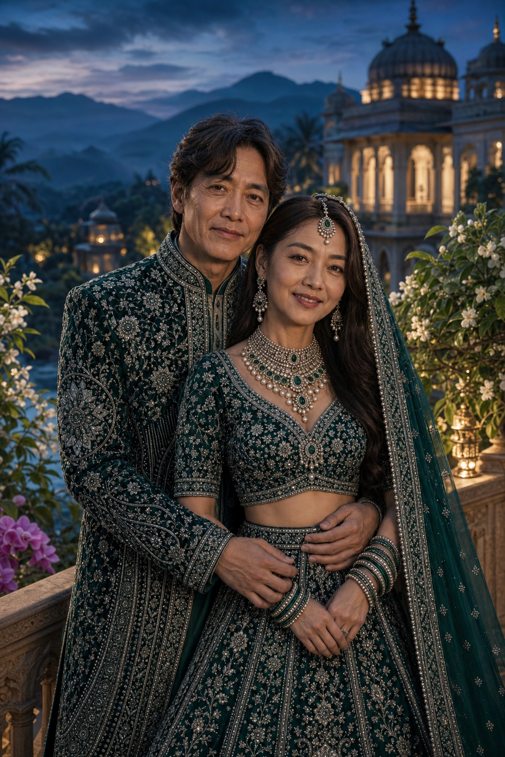Elegant Couple in Emerald South Asian Wedding Attire