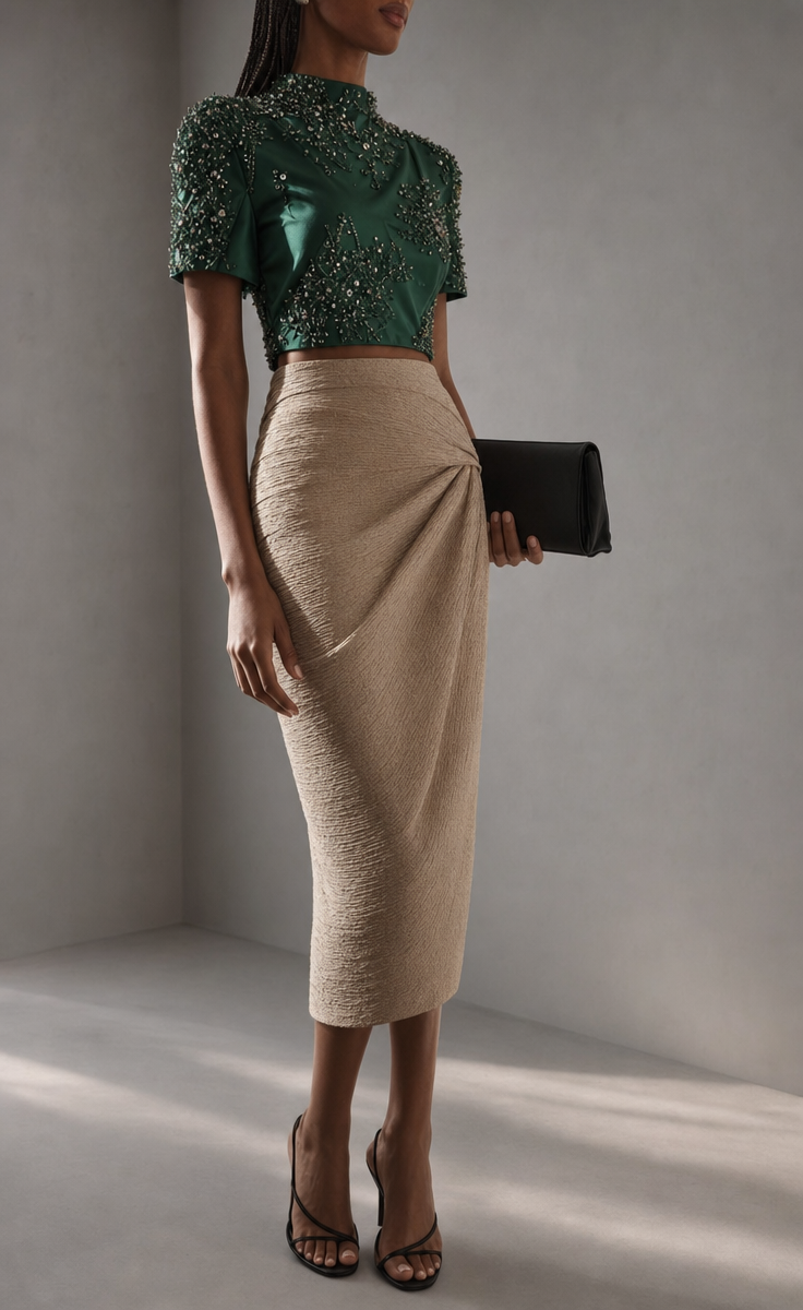 Emerald Beaded Couture in Gray Studio
