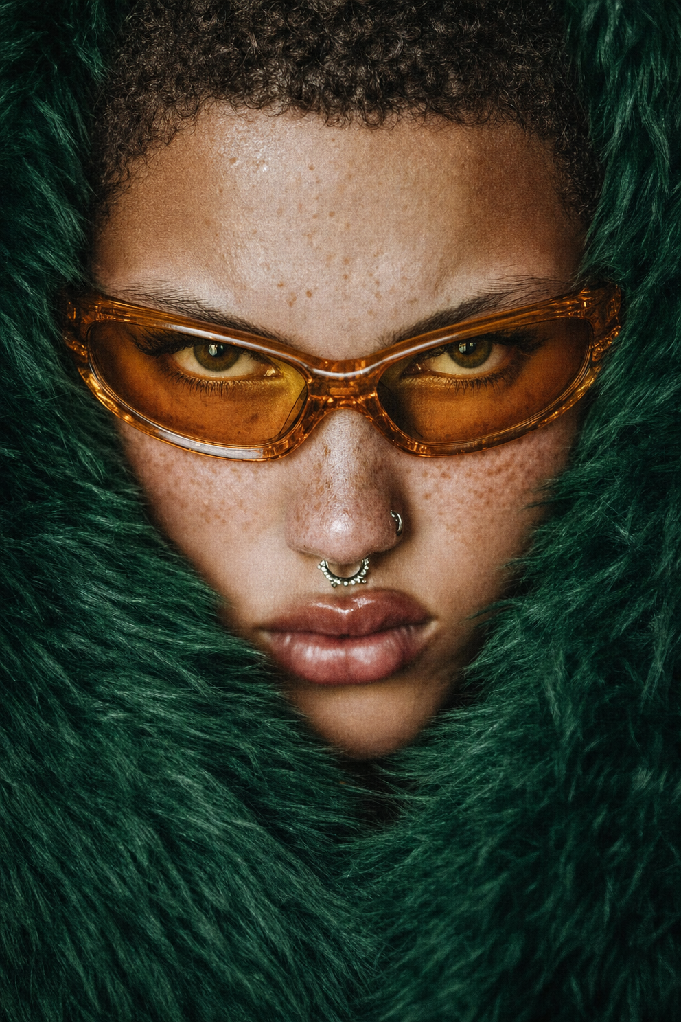 Emerald Fur Framed Fierce Fashion Portrait