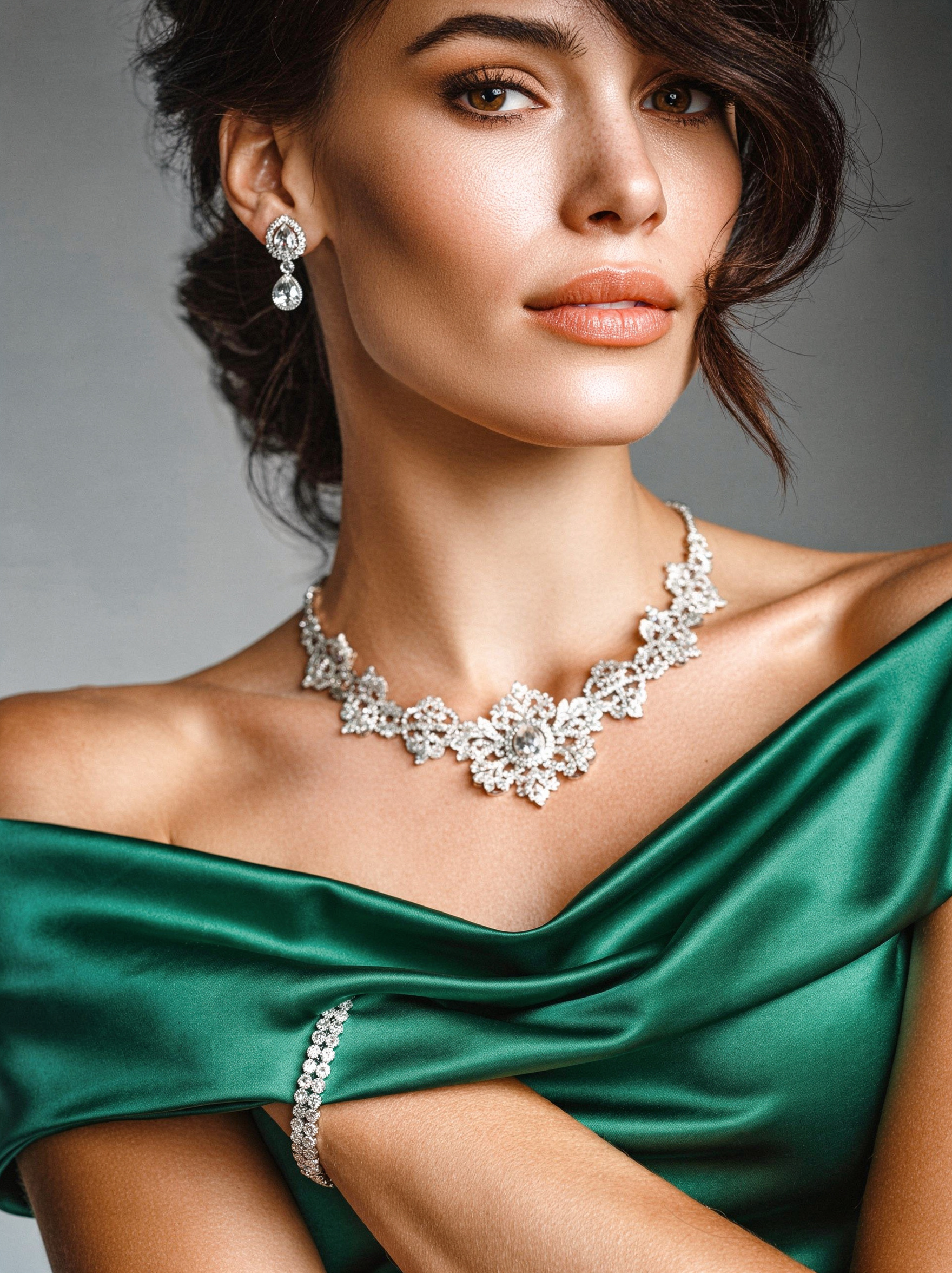 Emerald-glow diamond jewelry portrait