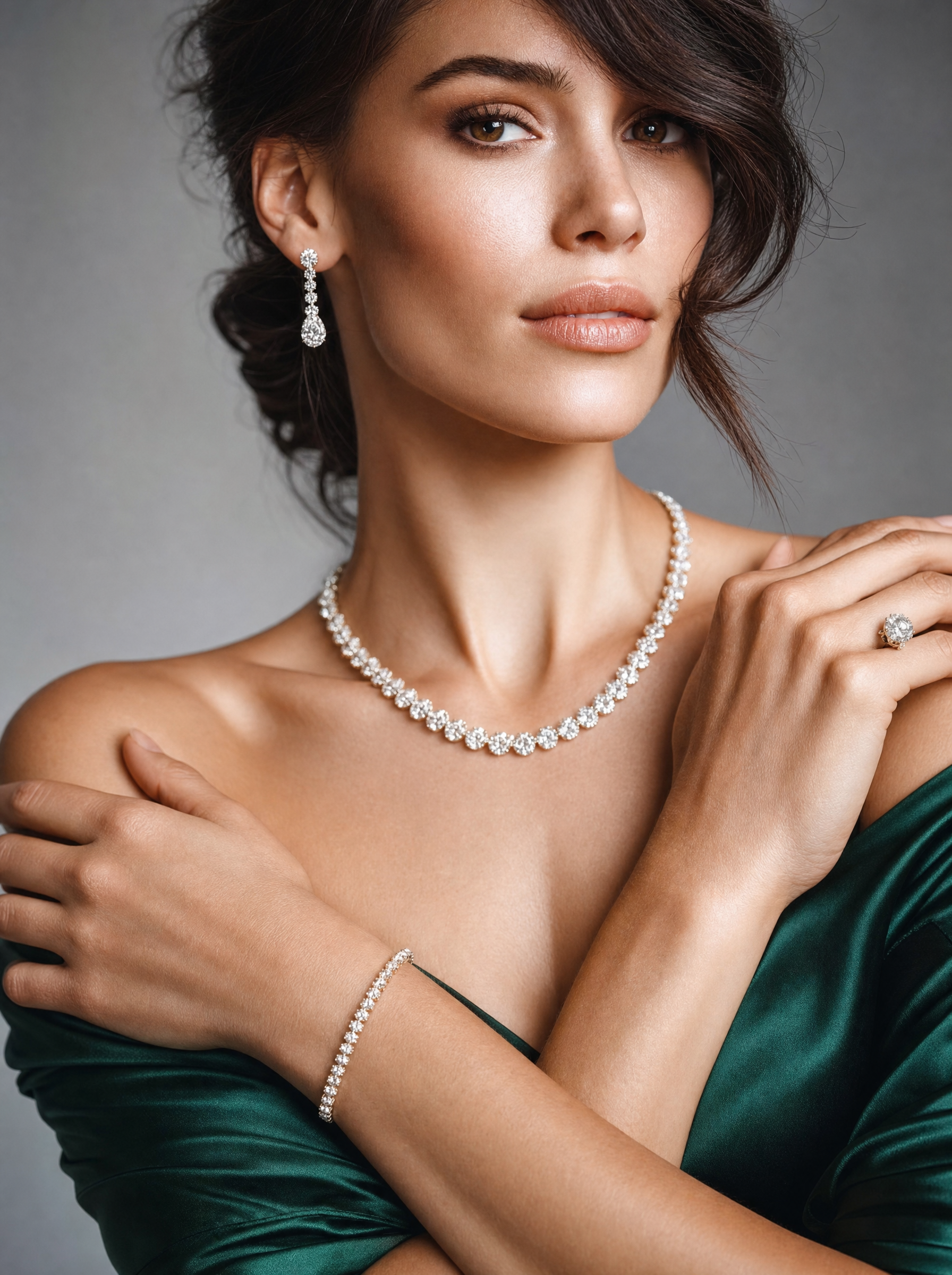 Emerald-glow diamond jewelry portrait