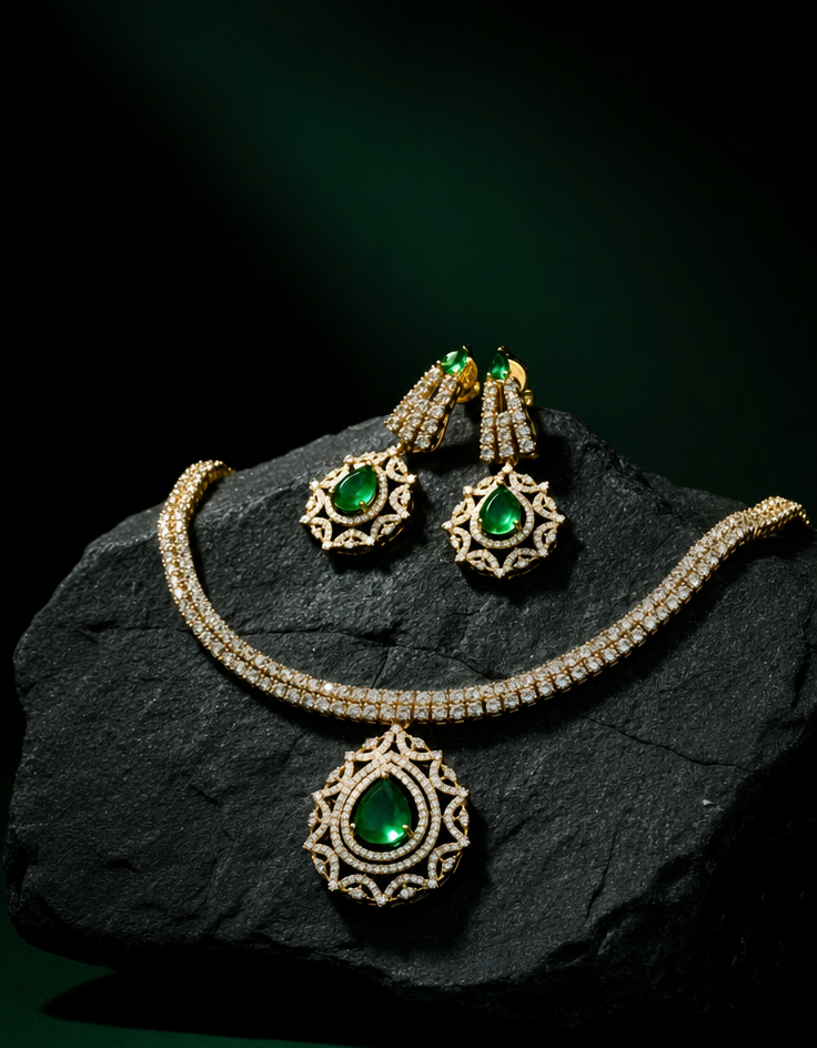 Emerald Teardrop Jewelry on Slate