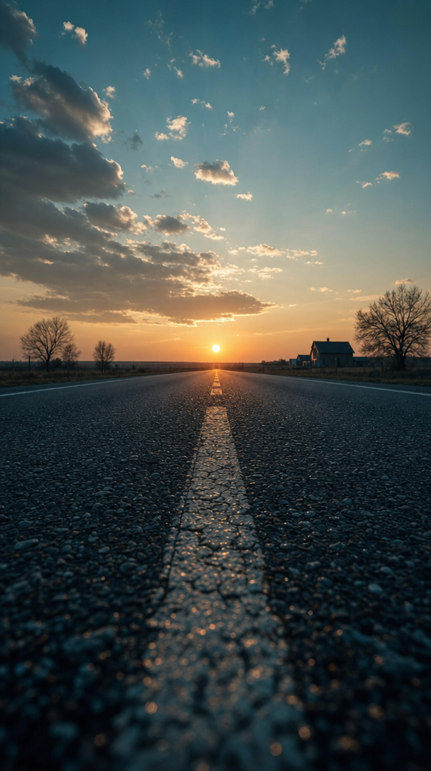 Empty Road Toward a Fiery Horizon
