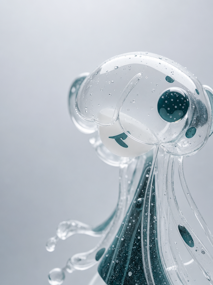 Ethereal glass creature in teal light