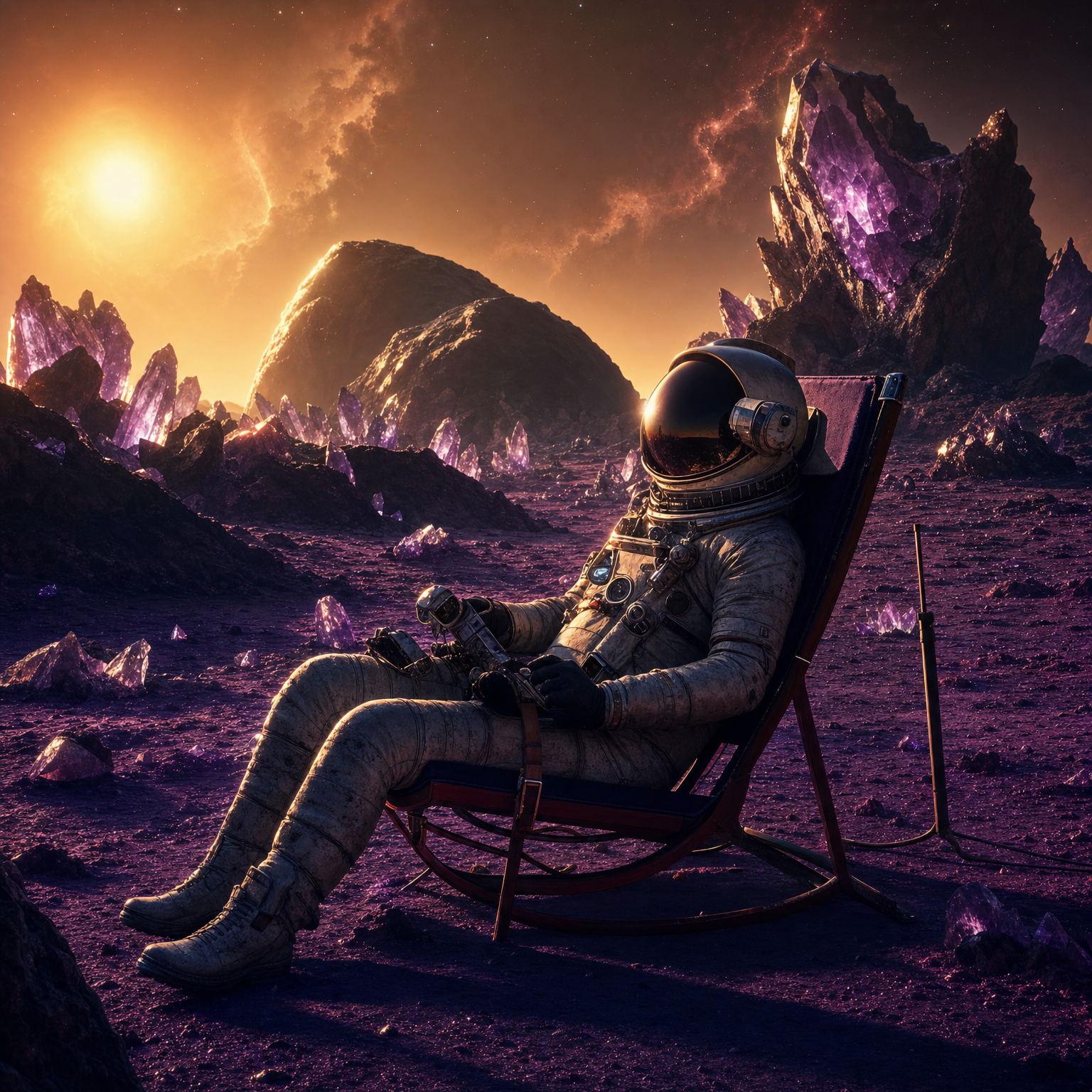 Explorer Resting on an Alien Moon