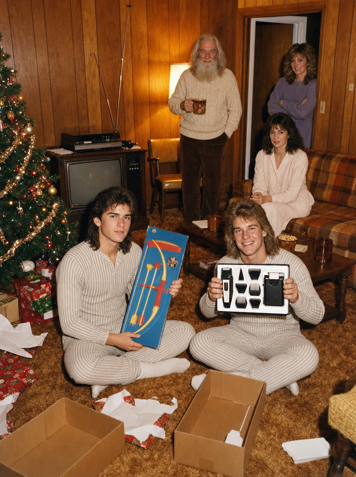 Cozy 1980s Holiday Family Portrait with Fantasy Characters