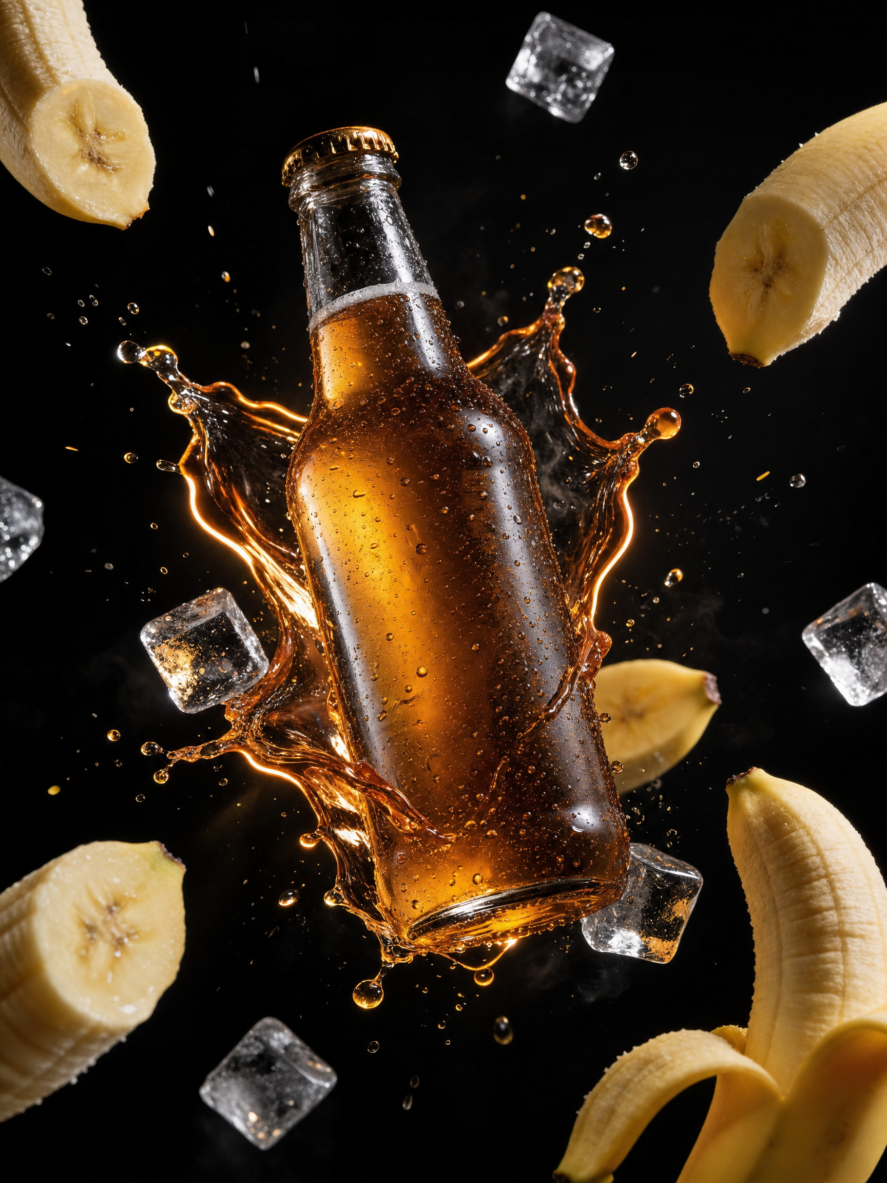 Floating Banana Drink Bottle With Amber Splash