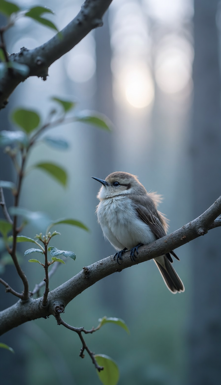 Fluffy Songbird at Early Dawn