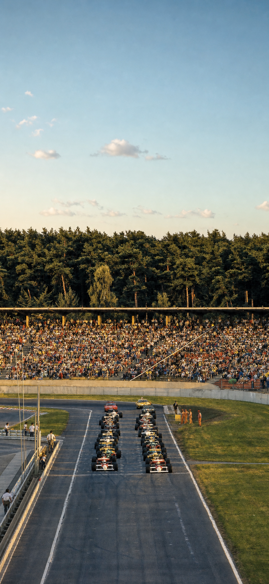 Formula One start grid in golden late light