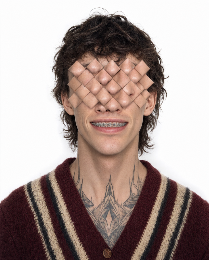 Young Man with Fragmented Geometric Face Distortion