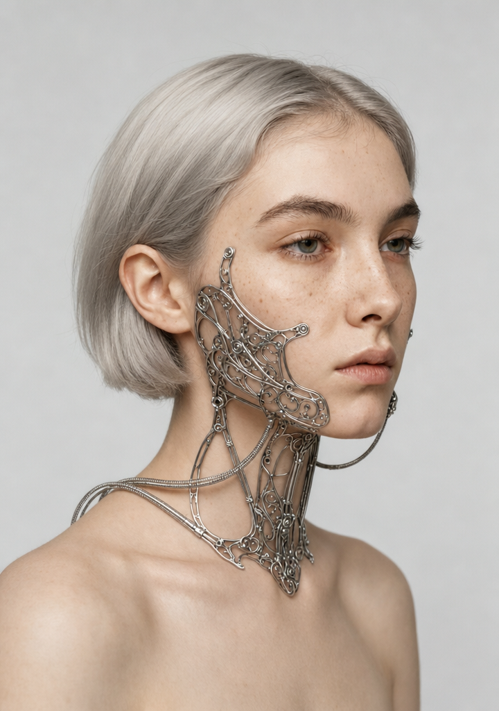 Futuristic portrait with refined facial tech