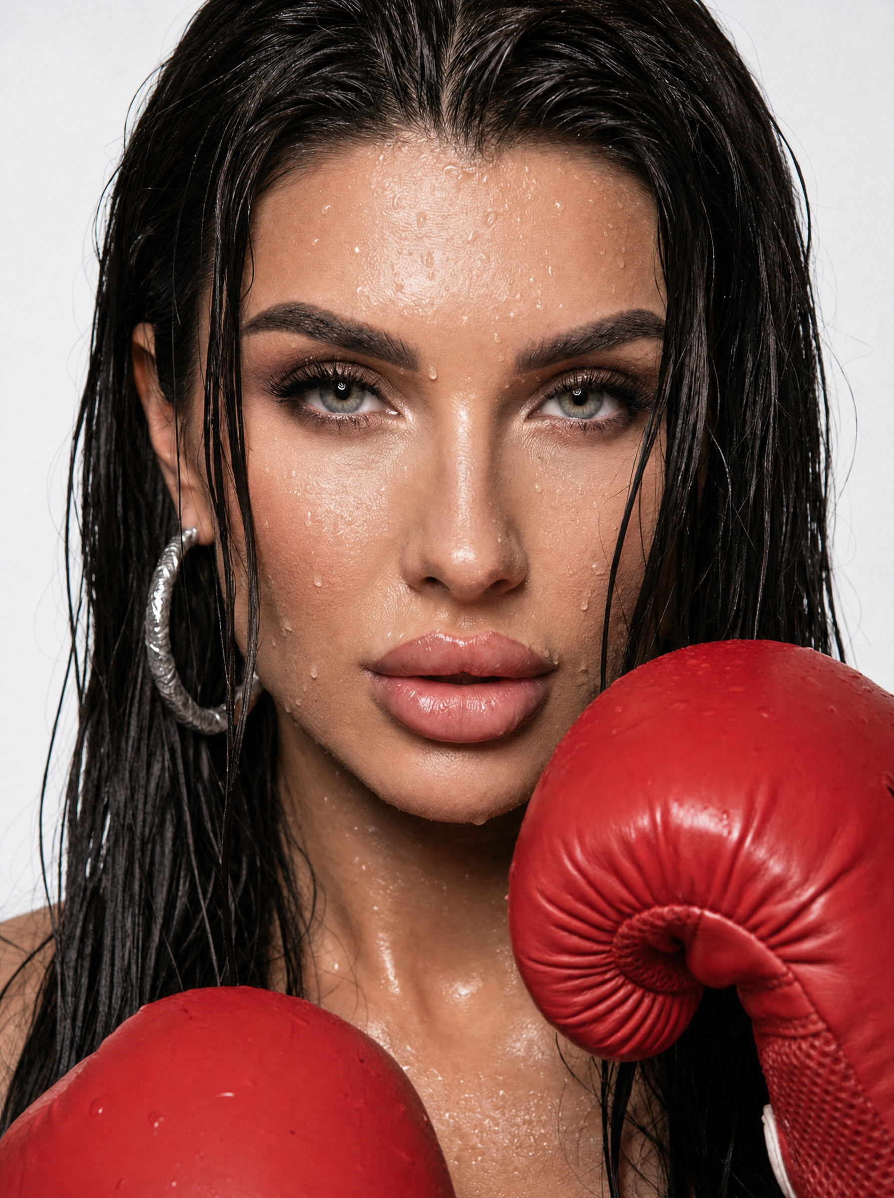 Glamorous Close-Up with Red Boxing Gloves