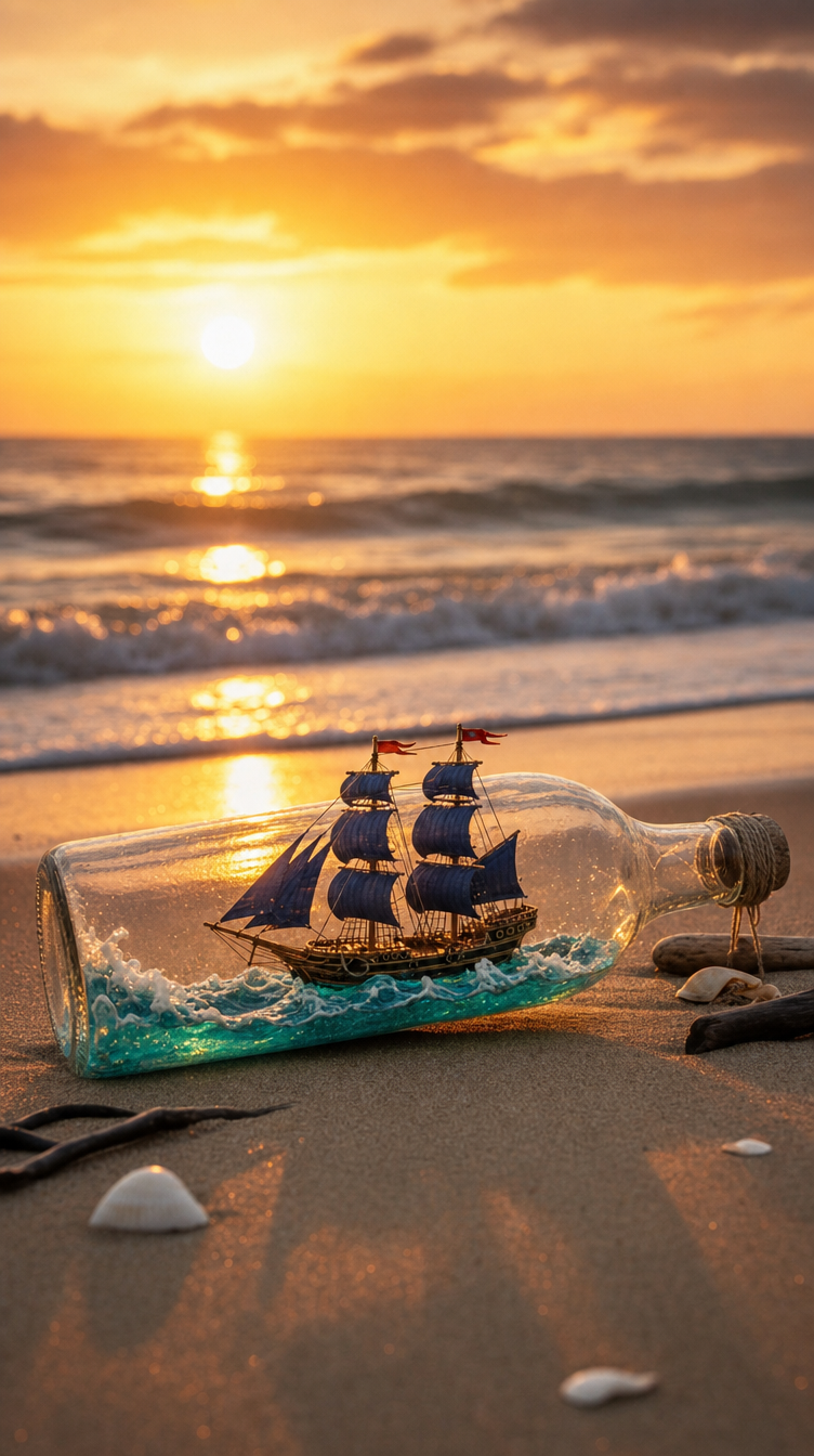 Glass Bottle With Mini Pirate Ship