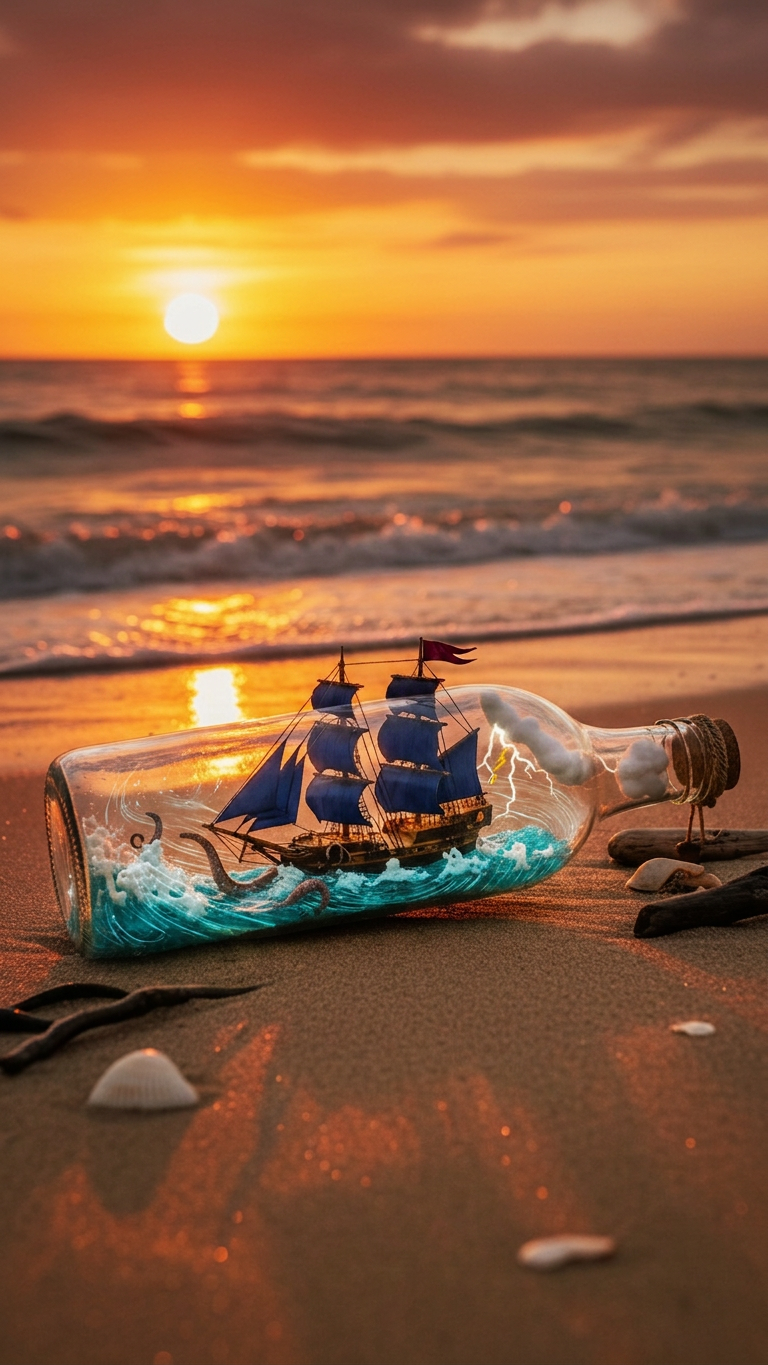 Glass Bottle With Mini Pirate Ship