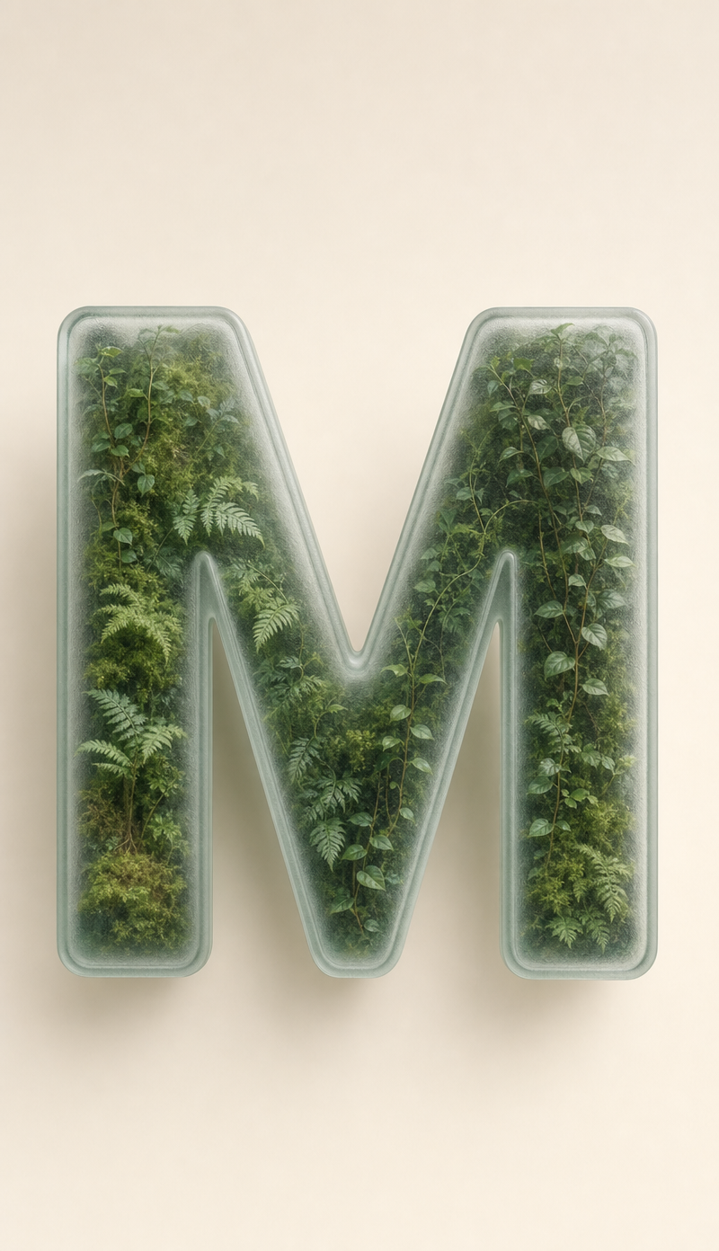 Frosted Glass Letter M Rainforest Terrarium