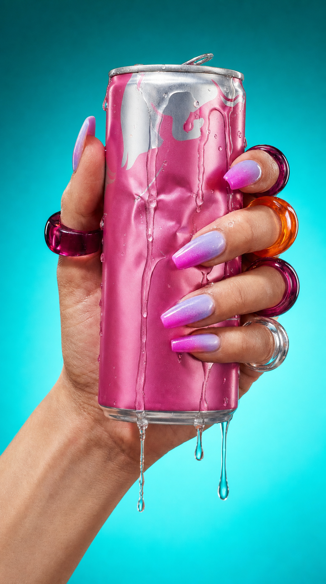 Glassy can crush in teal studio light