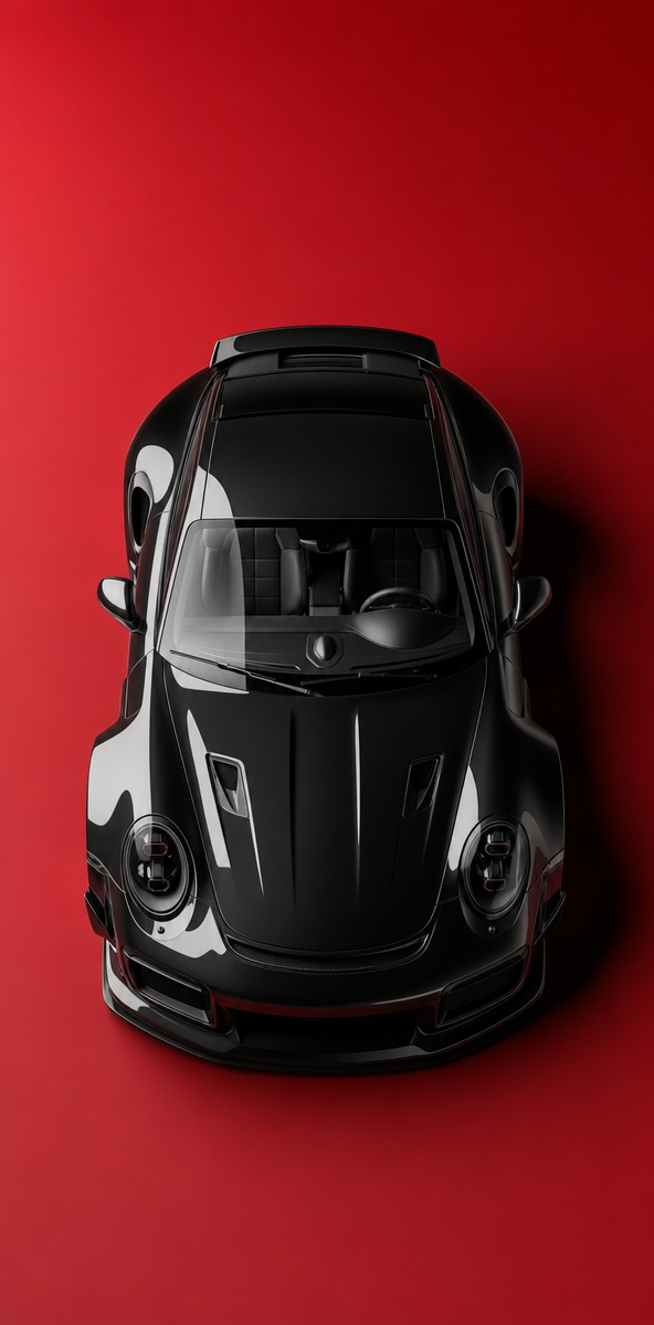 Glossy black Porsche with small rear spoiler