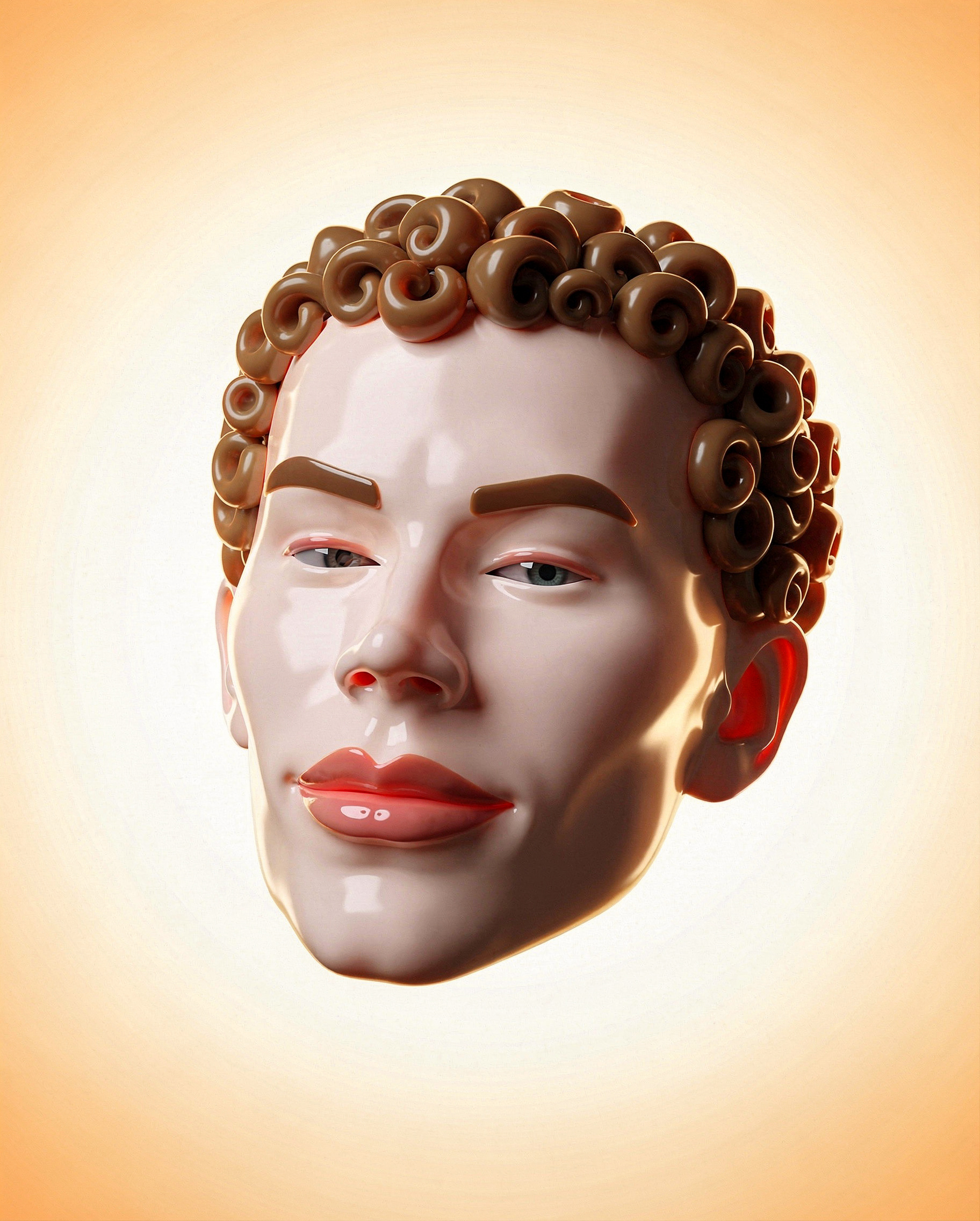 Glossy polymer floating face portrait